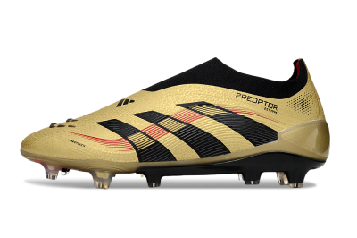 Men's Adidas Predator 25 Elite Laceless FG Football Boots - Gold/Black/Red