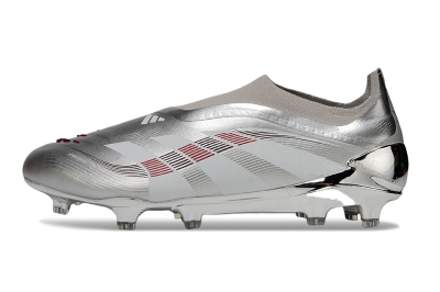 Men's Adidas Predator 25 Elite Laceless FG Football Boots - Silver/Black/Red
