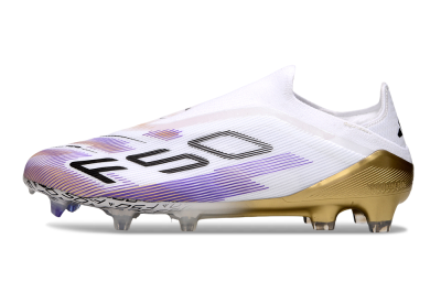Unisex Adidas F50 Elite Laceless FG Football Boots - White/Purple/Black
