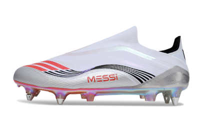 Men's Messi x Adidas F50 Elite Laceless SG Football Boots - White/Red/Black