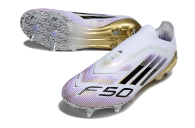 Men's Adidas F50 Elite Laceless SG Football Boots - White/Purple/Gold