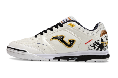 Men's Joma Top Flex IC Football Shoes - White/Black/Gold