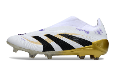 Unisex Adidas Predator 25 Elite Laceless FG Football Boots - White/Black/Gold