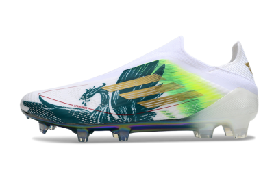 Men's Adidas F50 Elite Laceless FG Football Boots - White/Green/Yellow