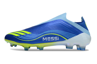 Men's Messi x Adidas F50 Elite Laceless FG Football Boots - Blue/Yellow/White