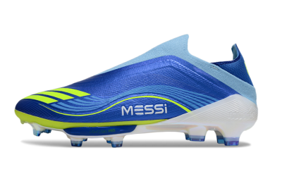 Men's Messi x Adidas F50 Elite Laceless FG Football Boots - Blue/Yellow/White