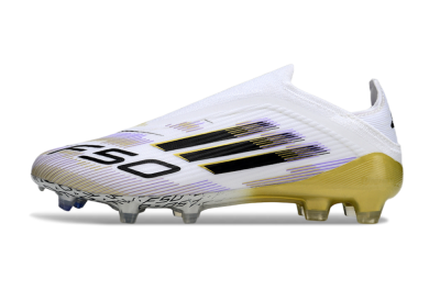 Unisex Adidas F50 Elite Laceless FG Football Boots - White/Purple/Black/Gold