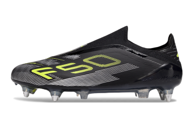 Men's Adidas F50 Elite Laceless SG Football Boots - Black/Silver/Yellow