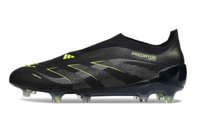 Men's Adidas Predator 25 Elite Laceless FG Football Boots - Black/Silver/Yellow
