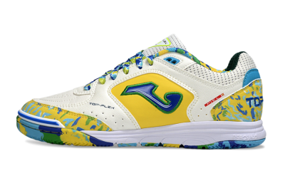 Men's Joma Top Flex IC Football Shoes - White/Yellow/Blue