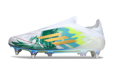 Men's Adidas F50 Elite Laceless SG Football Boots - White/Green/Gold