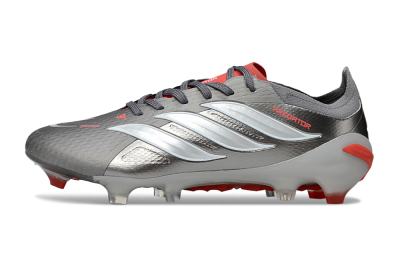 Men's Adidas Predator 25 Elite FG Football Boots - Gray/Fiery Red/Metallic Silver
