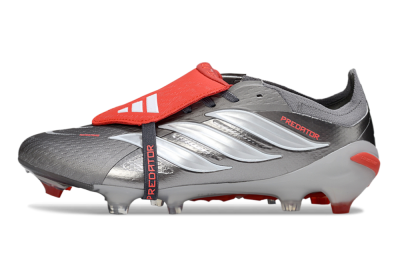 Men's Adidas Predator 26 Elite Fold-Over Tongue FG Football Boots - Gray/Bright Red/Metallic Silver