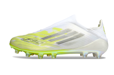 Unisex Adidas F50+ Elite Laceless FG Football Boots - White/Electric Yellow/Iridescent Silver