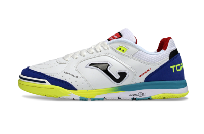Men's Joma Top Flex IC Football Shoes - White/Electric Yellow/Deep Blue