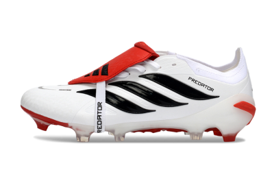 Men's Adidas Predator 26 Elite Fold-Over Tongue FG Football Boots - White/Red Accent/Black Details