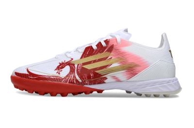 Men's Adidas F50 Pro TF Football Shoes - White/Scarlet Red/Gold