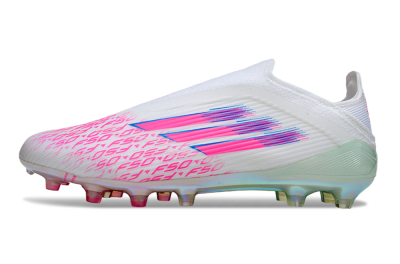 Unisex Adidas F50 Elite Laceless FG Football Boots - White/Pink Glow / Iridescent Finish