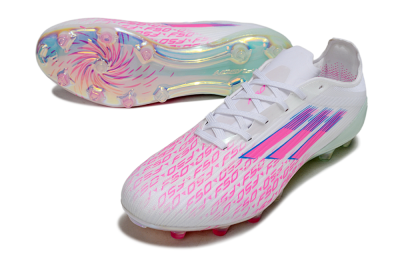 Unisex Adidas F50 Elite FG Football Boots - White/Neon Pink/Iridescent Blue