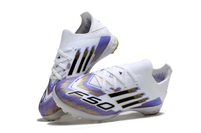 Kids Adidas F50 Elite TF Football Shoes - White/Purple Dream/Gold Rush
