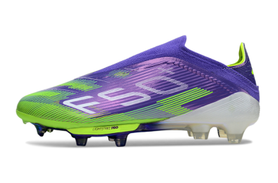 Unisex Adidas F50+ Elite Lightstrike Pro Laceless FG Football Boots - Violet/Lime Burst/Deep Purple