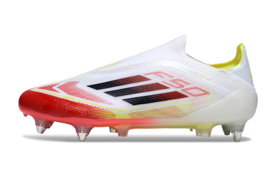 Men's Adidas F50 Elite Laceless SG Football Boots - White/Red Blaze/Volt Yellow
