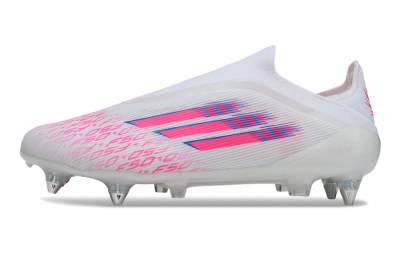 Men's Adidas F50 Elite Laceless SG Football Boots - White/Neon Pink/Deep Purple