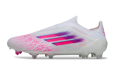 Unisex Adidas F50 Elite Laceless FG Football Boots - White/Vibrant Pink/Deep Blue