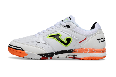 Men's Joma Top Flex IC Football Shoes - White/Electric Green/Fiery Orange