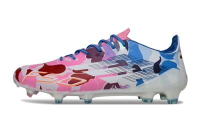 Unisex Adidas F50 Elite FG Football Boots - White/Bubblegum Pink/Denim Blue
