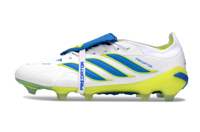 Men's Adidas Predator 26 Elite Fold-Over Tongue FG Football Boots - White/Neon Yellow/Cyan Blue