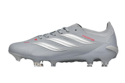 Men's Adidas Predator 26 Elite FG Football Boots - Gray/Steel Gray/Crimson Red