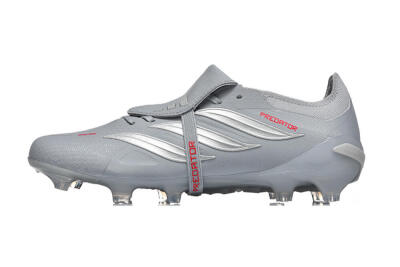 Men's Adidas Predator 26 Elite Fold-Over Tongue FG Football Boots - Gray/Steel Gray/Crimson Red