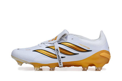 Men's Adidas Predator 26 Elite Fold-Over Tongue FG Football Boots - White/Gold Blaze/Black Accent