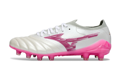 Men's Mizuno Morelia Neo 4 FG Football Boots - White/Electric Pink/Metallic Silver