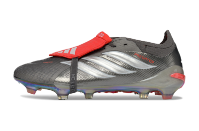 Men's Adidas Predator 26 Elite Fold-Over Tongue FG Football Boots - Gray/Electric Silver/Fire Red