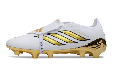 Unisex Adidas Predator 26 Elite Fold-Over Tongue FG Football Boots - White/Elegant Gold/Classic Black