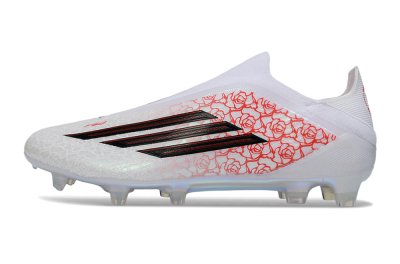 Men's Adidas F50 Elite Laceless FG Football Boots - White/Scarlet Roses/Iridescent Sole