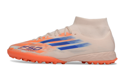 Men's Adidas F50 Elite Mid TF Football Shoes - Peach/Electric Orange/Classic Blue