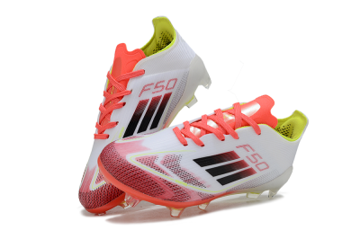 Kids Adidas F50 Elite FG Football Boots - White/Neon Orange/Volt Yellow