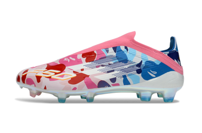 Unisex Adidas F50 Elite Laceless FG Football Boots - Pink/Coral Blush/Cerulean Blue