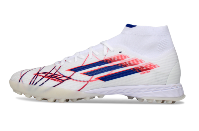 Men's Adidas F50 Elite Mid TF Football Shoes - White/Electric Red/Deep Blue