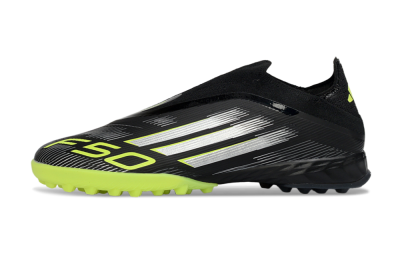 Men's Adidas F50 Pro Laceless TF Football Shoes - Black/Electric Yellow/Neon Green