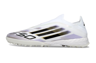 Men's Adidas F50 Pro Laceless TF Football Shoes - White/Black/Gold