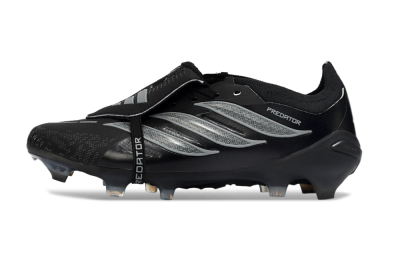 Unisex Adidas Predator 26 Elite Fold-Over Tongue FG Football Boots - Black/Graphite Gray/Metallic Silver