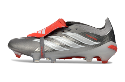 Unisex Adidas Predator 26 Elite Fold-Over Tongue FG Football Boots - Gray/Vibrant Red/Steel Gray