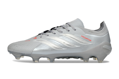 Men's Adidas Predator 26 Elite FG Football Boots - Grey/Silver Mist/Crimson Flash