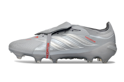 Men's Adidas Predator 26 Elite Fold-Over Tongue FG Football Boots - Gray/Metallic Silver/Crimson Red