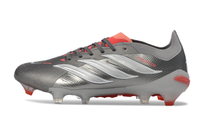 Unisex Adidas Predator 26 Elite FG Football Boots - Gray/Bright Red/Metallic Silver