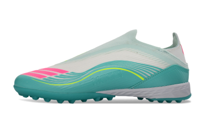 Unisex Messi x Adidas F50 Elite Laceless TF Football Shoes - Teal/Bright Pink/Neon Yellow